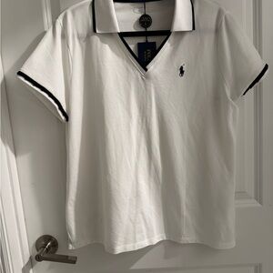 Women’s Ralph Lauren White Golf Polo Shirt with Black Accents NWT!